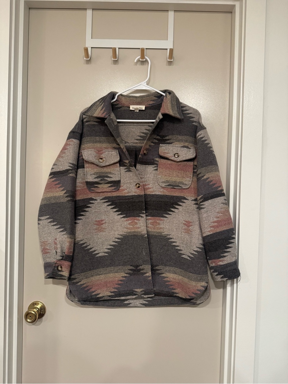 American Vintage Gray Aztec Wool-Blend Shacket
